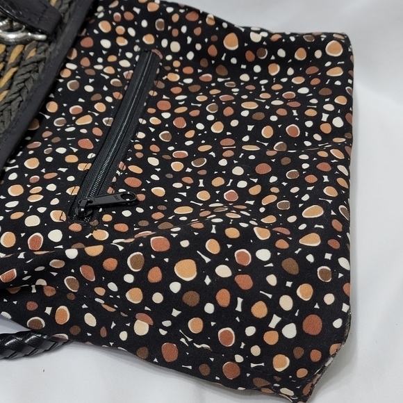 Vintage Brighton Raffia Straw Leather Trim Shoulder Bag - Black & Tan - Picture 12 of 16